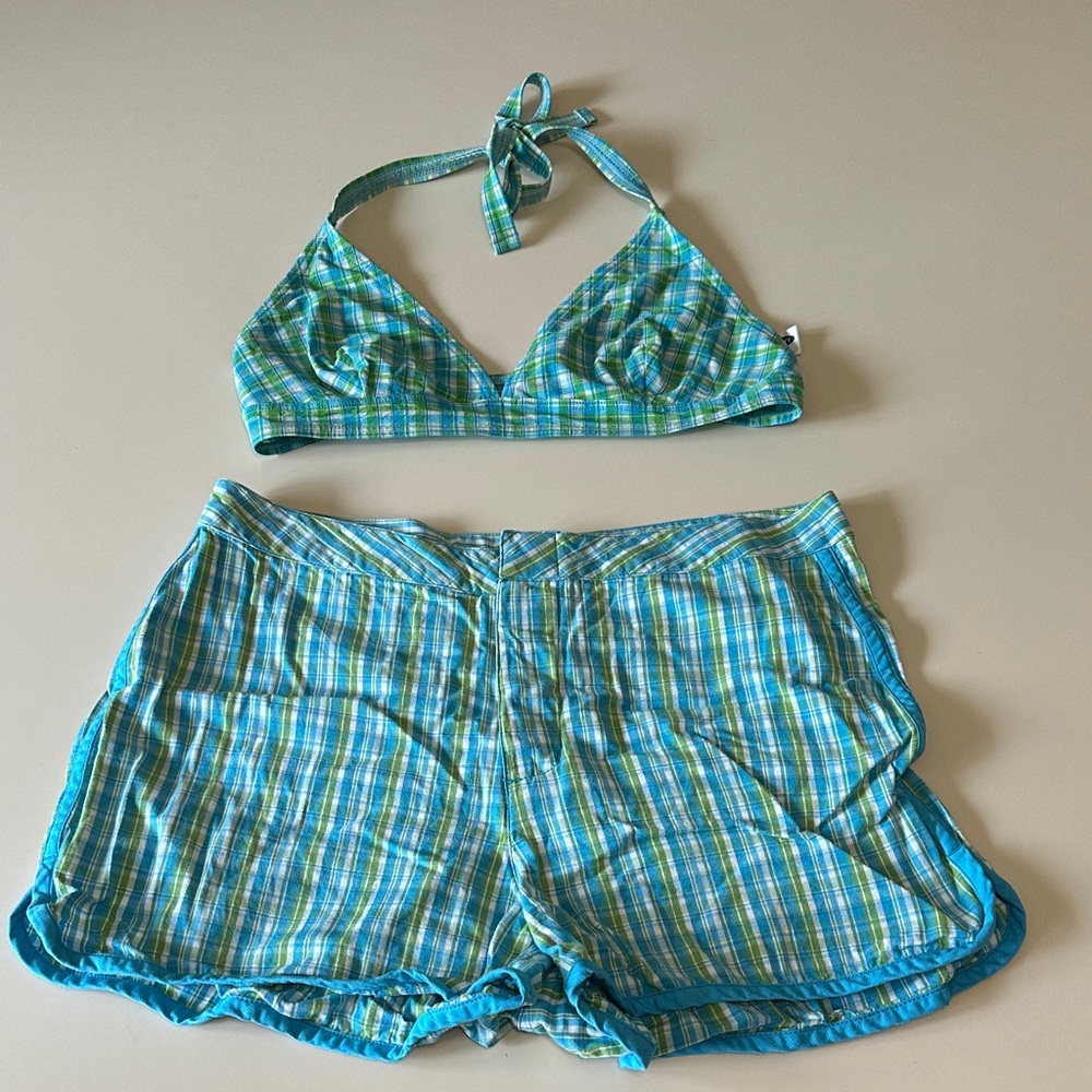 OLD NAVY Vintage Y2K Plaid Swim Set Bikini Top With Matching Shorts